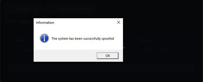 Успешная подмена данных системы